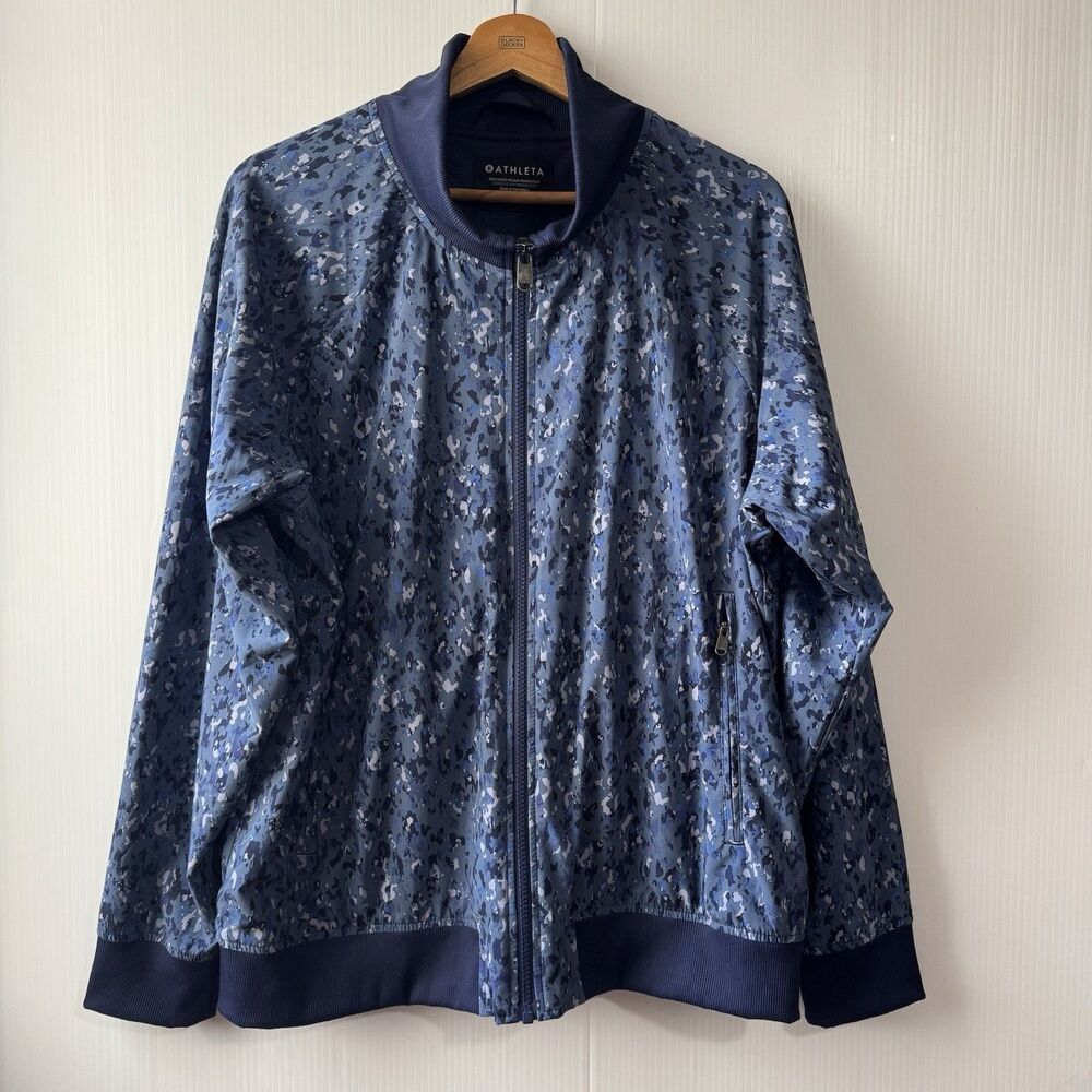 Athleta Jacket XL Womens Brooklyn Bomber Jacket II Blue Camo Full Zip